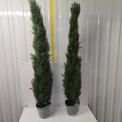 Pair Artificial Spiral Topiary Trees 90cm Green in Pots Indoor Outdoor Decor - Image 1 of 4