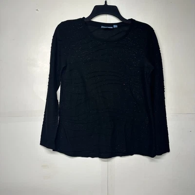 Simply Vera Vera Wang Women’s Black Textured Long Sleeve Top Petite Medium - Image 1 of 4