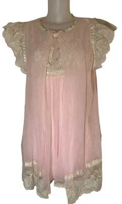 Винтажный 80-х женщин розовый оборки кружева кокетка Prairie Cottagecore ночное платье Sz S - Изображение 1 из 4