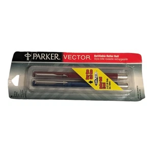 2 Parker VECTOR Refillable Roller Ball GEL INK Pens Black Ink Sealed Red Blue - Picture 1 of 14