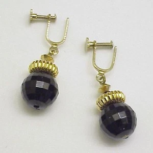 Pendientes Tornillo Vintage, Tono Dorado/Facético Negro Acrílico Cuentas Cuelgan - Imagen 1 de 1