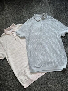 Polo uomo Next X 2, taglia large, a costine, cotone manica corta blu, rosa (7) - Foto 1 di 8