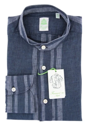 Camisa Popover Finamore Napoli Azul Oscuro Rayas - Extra Delgada - (PN) Foto 1 de 4