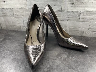 Sam & Libby Dress Heels Women 9 M Shoes Pewter Gray Patent Croc Embossed Pumps - Image 1 of 4