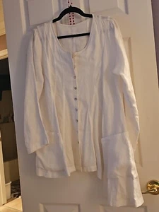 Women's Linen Asymmetrical Tunic Blouse- WHITE- Size Large - Picture 1 of 7