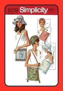 Womens Floppy HAT Pattern 8219 Turban BAG Purse Pouch CRAFT Vtg 1969 - Picture 1 of 6