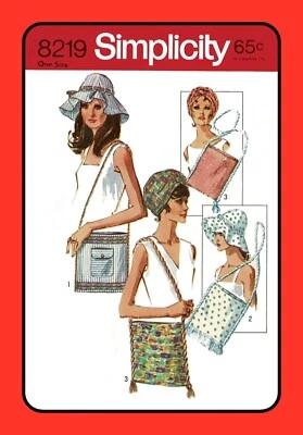 Womens Floppy HAT Pattern 8219 Turban BAG Purse Pouch CRAFT  Vtg 1969 - Image 1 of 4