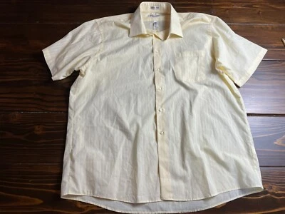 Van Heusen Shirt, Men's Size 17.5, Yellow Sateen Stripe, Wrinkle Free - Image 1 of 4