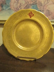Antique Cauldon England Porcelain Dinner Plate Raised Gold With Monogram ENS - Picture 1 of 10