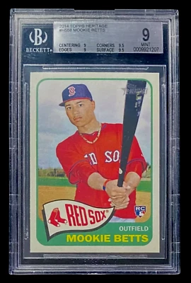 2014 Topps Heritage Mookie Betts Rookie Card #H558🟥Beckett-9🟩2_9.5 SUB Grades - Image 1 of 2