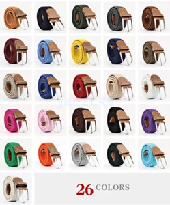 Mens Elastic Braided Belt Woven Canvas Stretch Waistband Adjustable Buckle Strap - Picture 1 of 74