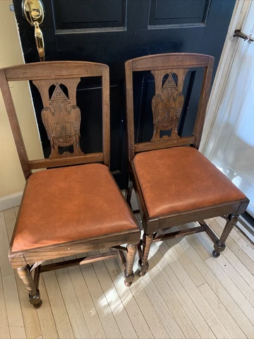 Antique Masonic 32 Temple Double Eagles 2 Chairs By B.L. Marble Chair Co. RARE! Cover