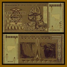 1pc Zimbabwe 100 Trillion Dollars Gold Foil Banknote Paper Money