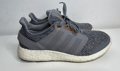 ADIDAS scarpe da ginnastica uomo grigio tessuto tomaia bianco suole lacci chiusura UK taglia 8