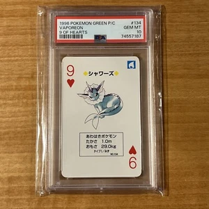 Tarjeta de juego de póquer Pokémon Vaporeon 1996 espalda verde 9 of Hearts - PSA 10 - Imagen 1 de 2