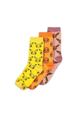 POKEMON Iconic Character Crew Socks, 3 Pack, Unisex, Multi-colour (CR850202POK)