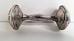 Silver Plated Baby Rattle With bossed Teddy Bear On The Ends - Picture 1 of 4