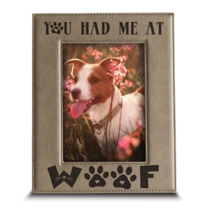 You Had Me At Woof- Dog Lover Gift-Dog Frame-Pet Frame-Engraved Leather Picture  - Picture 1 of 9