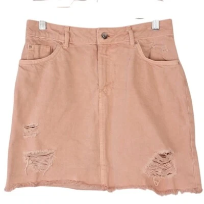 Minifalda H&M DIVIDED 8 Rosa Denim Desgastada Deshilachada Dobladillo Bolsillos Foto 1 de 4