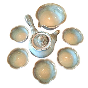 Korean teaset hand-crafted 5 cups gift boxed Lotus leaves shape - Picture 1 of 10