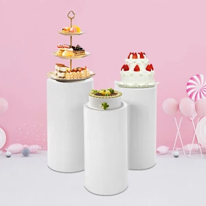 3 Pcs Round Cylinder Pedestal Stand For Wedding Party Display Stand Decor White - Picture 1 of 24