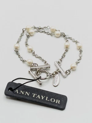 Pulsera de cadena Ann Taylor tono plata imitación perla estrás graduación boda Foto 1 de 4