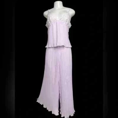Twiggy VTG 90s Lilac Accordion Pleated Lace Cami & Wide Leg Pants Set  Sz M - Image 1 of 4