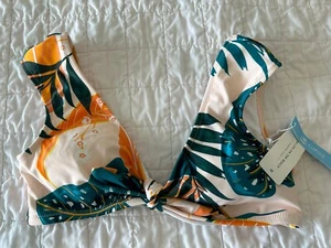 Cupshe Orange Tropical Bikini Top Wide Strap Floral Tie Medium New NWT - Picture 1 of 2