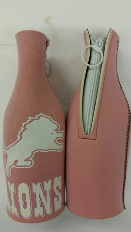 NFL Detroit Lions Bottle Cooler, Coozie, Koozie, Coolie (Lot of 2) PINK Cover