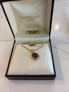 Unique Triplet Opal Necklace Pendant 18ct Gold Plated Vintage In Box - Picture 1 of 4