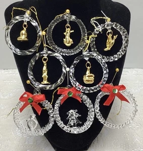 Vintage Set 70er Jahre mundgeblasen gesponnen Kristallglas Kranz Ornamente Kugel Geschenk Vogel - Bild 1 von 11