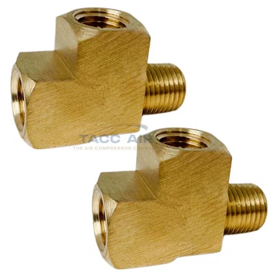 Paquete de 2 camisetas de rama de latón macizo NPT de 1/4" de 3 vías con 2 roscas hembra y 1 macho Foto 1 de 4