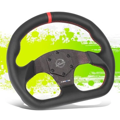 320mm Flat Wheel NRG 3-Spoke Red Stripe Flat Bottom Suede Racing Steering Wheel - Image 1 of 4