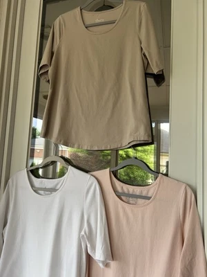Lote de 3 camisetas Denim Co Tops con codos talla mediana beige blanco melocotón Foto 1 de 4