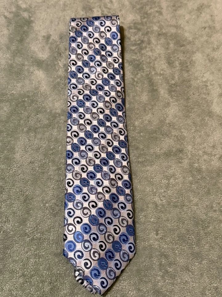 Corbata para hombre Verse 9 azul/gris/plateada remolino 100 % seda usada buen estado Foto 1 de 4
