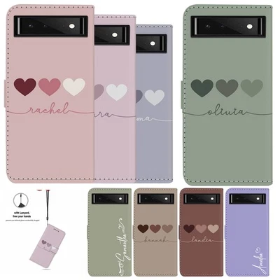 Wallet Leather Phone Case For Google Pixel 9A 8A 8 Pro 7 6A 5 Custom Heart Cover - Image 1 of 4