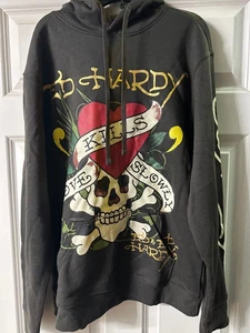 Neu mit Etikett Ed Hardy grau Love Kills Slowly Kapuzenpullover Größe M Medium - Bild 1 von 4