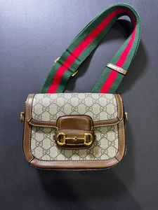 Gucci Horsebit 1955 GG Crossbody Mini Beige/Ebony Canvas - Picture 1 of 23