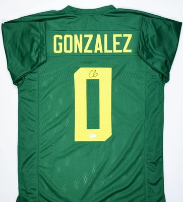 Christian Gonzalez Autographed Green College Style Jersey- Beckett W Hologram - Image 1 of 4