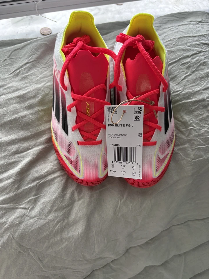 adidas Kids Size 11.5K F50 Elite K ‘Pure Victory Pack’ Soccer Cleats IE1305 - Image 1 of 4