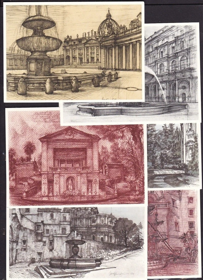 Vatican 1977 ☀ Architecture / 6 Postcards "Fountains  " - Image 1 of 1