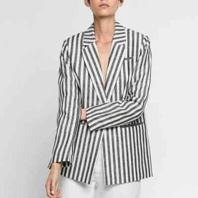 ZARA Linen Stripe Long Blazer XS - Image 1 of 4