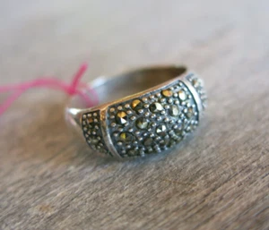 Vintage Marquise Marcasite Ring – Handmade 925 Silver Retro Jewelry size 8 - Picture 1 of 9
