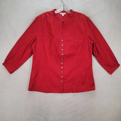 Blusa TravelSmith Roja Elastizada Muesca Cuello Botón Manga Plisada Mujer Top Talla L Foto 1 de 4