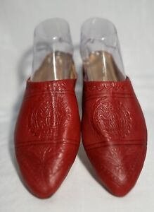 Women Slippers Slides Handmade Shoes Leather Red Moroccan Babouche Lit Size 7.5