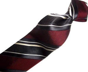 ( Ermenegildo Zegna Burgundy & Gray Striped Silk Tie L60" x 3. 25"W - Picture 1 of 7