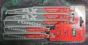 I PCK 5 MILWAUKEE 49-22-5505 SAWZALL CARBIDE DEMOLITION  WOOD & METAL 9" & 6" - Picture 1 of 11