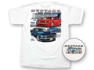 Ford Mustang Evolution  /White T-Shirt CLOSEOUT NEW  Mens T shirt 3 Mustangs - Bild 1 von 1