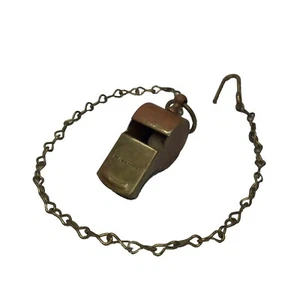 Vintage Early 1900s Made In USA Military MP Pea Whistle Brass Chain & Hook - Picture 1 of 8