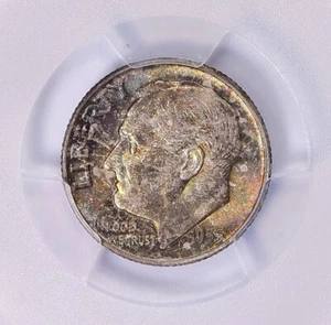 1955 Roosevelt Dime PCGS MS65 Colorfully Toned - Picture 1 of 3